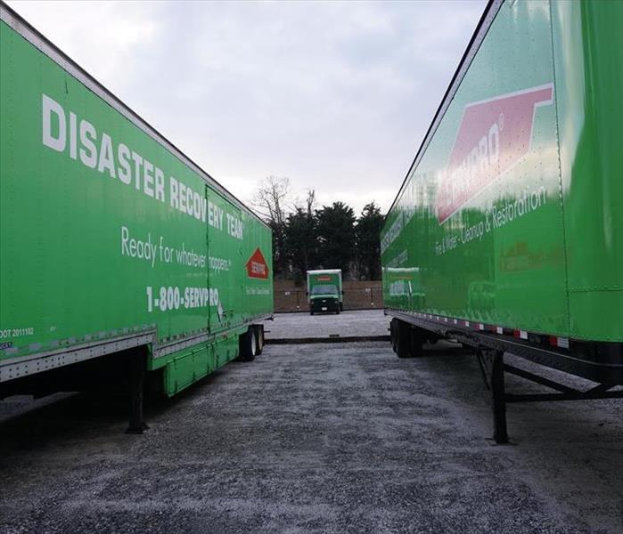 SERVPRO trailers in the parking lot of our Dunwoody, GA office